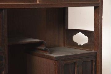 アンティーク家具　工芸家具　京都産　桑材・黒檀材　網代編み戸　上品な造りの茶棚(茶箪笥、収納棚)(R-040282)