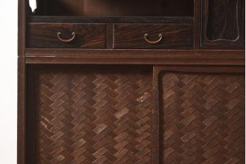 アンティーク家具　工芸家具　京都産　桑材・黒檀材　網代編み戸　上品な造りの茶棚(茶箪笥、収納棚)(R-040282)