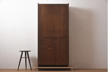 アンティーク家具　工芸家具　京都産　桑材・黒檀材　網代編み戸　上品な造りの茶棚(茶箪笥、収納棚)(R-040282)