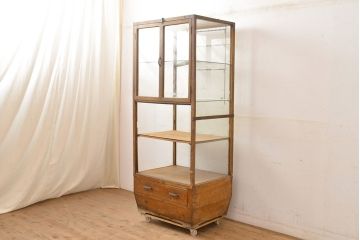 アンティーク家具　昭和レトロ　縦型パンケース(ガラスケース、ショーケース、陳列棚)(R-040291)
