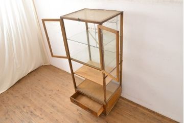 アンティーク家具　昭和レトロ　縦型パンケース(ガラスケース、ショーケース、陳列棚)(R-040291)