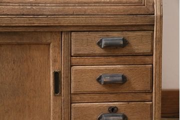 アンティーク家具　昭和初期　ストリップド(剥離)　ナラ材　象嵌入り　和と洋どちらのお部屋にも合うライティングビューロー(簿記机、在宅ワーク、在宅用ワークデスク)(R-040307)