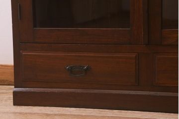 和製アンティーク　大正昭和初期　栓材　大正ロマン　大振りなブックケース(本箱、ガラス戸棚、飾り棚、キャビネット)(R-040308)