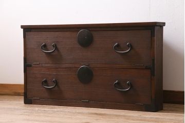 アンティーク家具　明治大正期　古箪笥リメイク　天板ヒノキ材　フラップダウン扉のコーナーテレビ台(テレビボード、リビングボード)(R-040319)