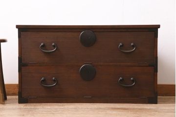 アンティーク家具　明治大正期　古箪笥リメイク　天板ヒノキ材　フラップダウン扉のコーナーテレビ台(テレビボード、リビングボード)(R-040319)