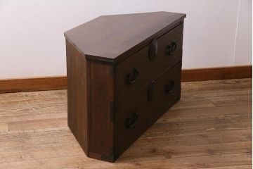 アンティーク家具　明治大正期　古箪笥リメイク　天板ヒノキ材　フラップダウン扉のコーナーテレビ台(テレビボード、リビングボード)(R-040319)