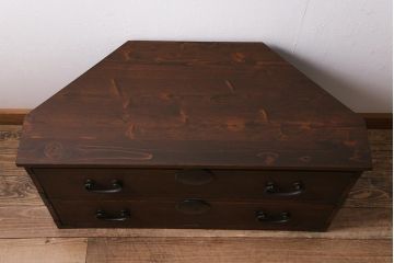 アンティーク家具　明治大正期　古箪笥リメイク　天板ヒノキ材　フラップダウン扉のコーナーテレビ台(テレビボード、リビングボード)(R-040319)