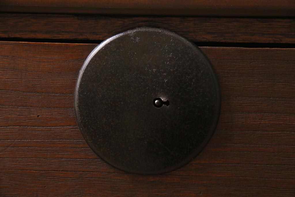 アンティーク家具　明治大正期　古箪笥リメイク　天板ヒノキ材　フラップダウン扉のコーナーテレビ台(テレビボード、リビングボード)(R-040319)