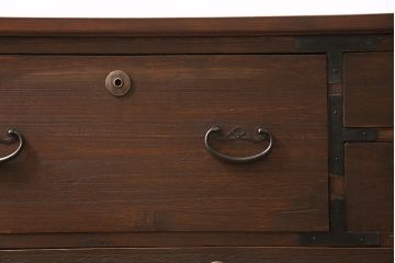 アンティーク家具　昭和初期　リメイク　古金具がアクセントのお洒落なローボード(テレビ台、テレビボード)(R-040322)