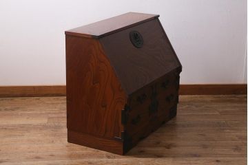 中古　昭和後期　岩谷堂箪笥風　和の雰囲気を高めるライティングビューロー(簿記机、在宅ワーク、在宅用ワークデスク)(R-040332)