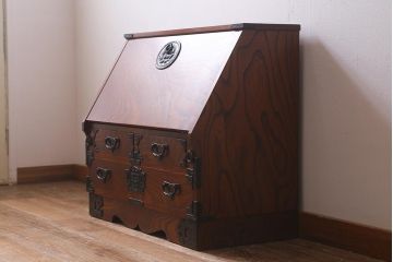 中古　昭和後期　岩谷堂箪笥風　和の雰囲気を高めるライティングビューロー(簿記机、在宅ワーク、在宅用ワークデスク)(R-040332)