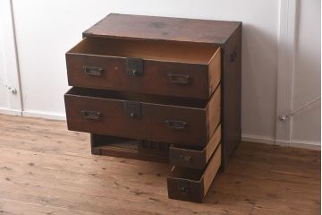 アンティーク家具　和製アンティーク　江戸明治期　ヒノキ材製　古いものならではの質感が風情溢れる帳場箪笥(収納棚、引き出し、時代箪笥)(R-040334)