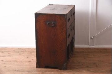 アンティーク家具　和製アンティーク　江戸明治期　ヒノキ材製　古いものならではの質感が風情溢れる帳場箪笥(収納棚、引き出し、時代箪笥)(R-040334)