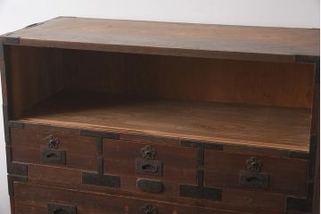 アンティーク家具　和製アンティーク　大正昭和初期　古い木肌が味わい深い重ね箪笥(衣装箪笥、引き出し、収納棚)(R-040335)