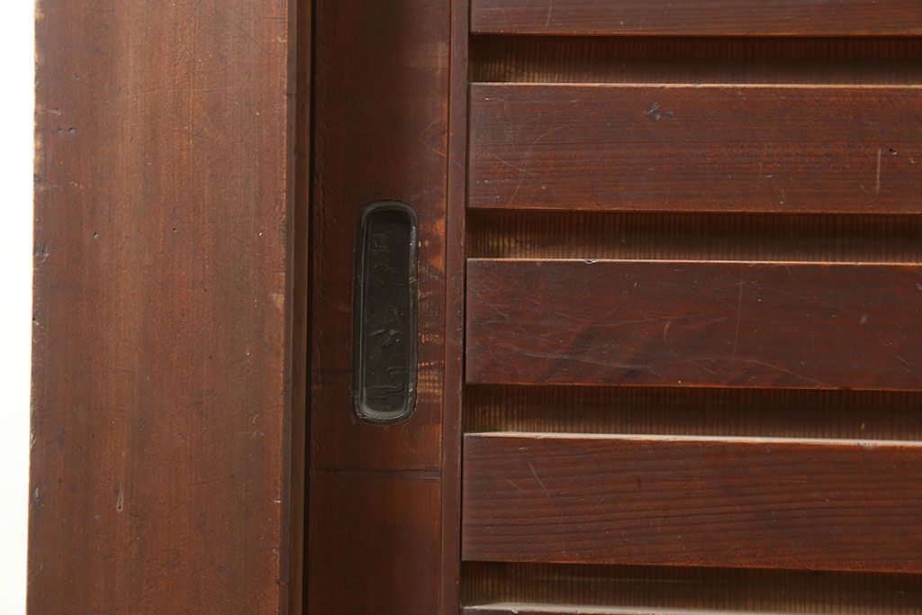 アンティーク家具　明治大正期　ヒノキ材　存在感抜群!横桟が目を惹く重ね水屋箪笥(収納棚、戸棚)(R-040380)