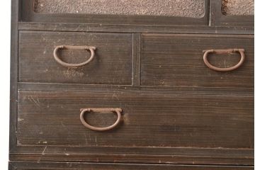 アンティーク家具　栓材　透かし入り　シックな雰囲気漂う組み立てタンス・重ね(収納棚、キャビネット、チェスト)(R-040381)