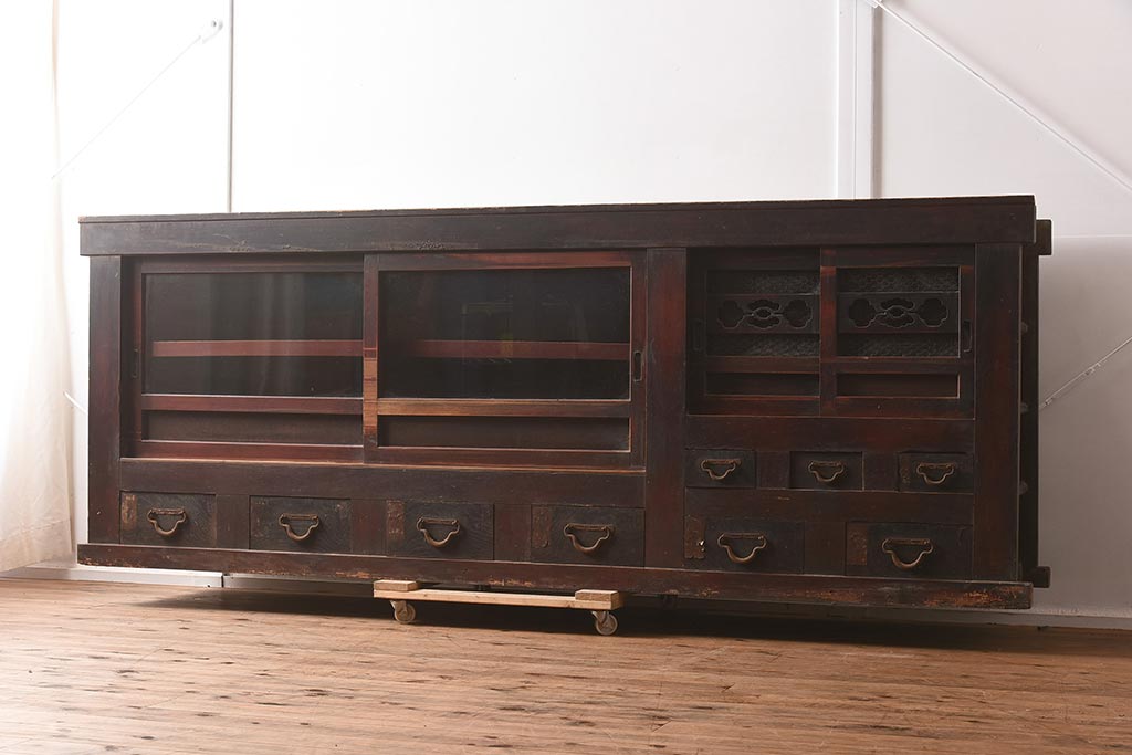 アンティーク家具　明治大正期　存在感抜群の8尺水屋箪笥(八尺水屋、サイドボード、収納棚)(R-040385)