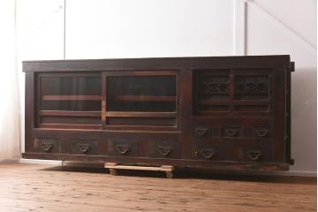 アンティーク家具　明治大正期　存在感抜群の8尺水屋箪笥(八尺水屋、サイドボード、収納棚)(R-040385)