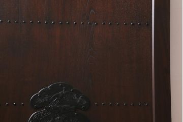 アンティーク建具　明治大正期　総ケヤキ材一枚板　珍しい小振りサイズの蔵戸　(R-040390)