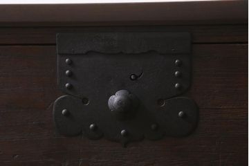 アンティーク家具　和製アンティーク　脚付きリメイク　鋲金具が存在感を引き立てる片開き戸付きの箪笥ローボード(衣装箪笥、チェスト、引き出し、リビングボード)(R-040394)