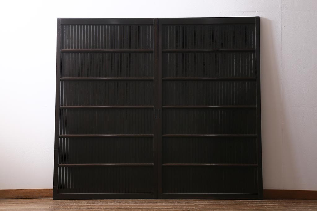 アンティーク建具　明治大正期　シックな雰囲気漂う平格子戸2枚セット　(R-040397)