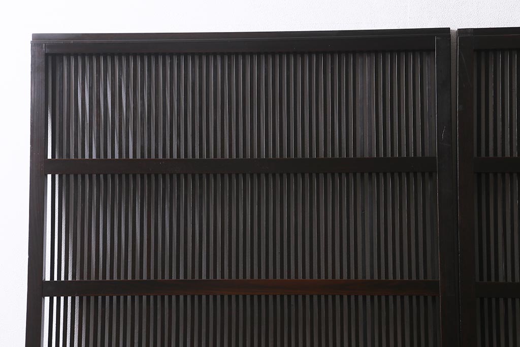 アンティーク建具　大正昭和期　光をやさしく取り込む格子戸2枚セット(建具、引き戸、玄関戸)(R-040398)