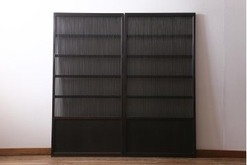 アンティーク建具　大正昭和期　光をやさしく取り込む格子戸2枚セット(建具、引き戸、玄関戸)(R-040398)