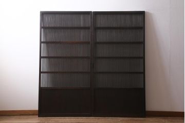 アンティーク建具　大正昭和期　光をやさしく取り込む格子戸2枚セット(建具、引き戸、玄関戸)(R-040398)