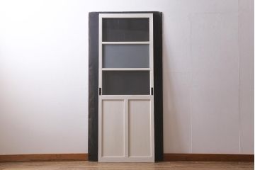 アンティーク建具　昭和中期　優しい色味のペイントが魅力のガラス戸1枚(引き戸)(R-040400)