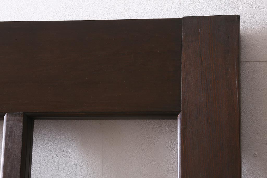 アンティーク建具　框ヒノキ材　腰板ケヤキ材　和モダンな印象のガラス入り格子蔵戸(建具、引き戸、玄関戸)(R-040401)