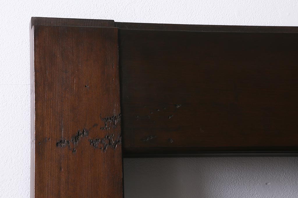 アンティーク建具　框ヒノキ材　腰板ケヤキ材　和モダンな印象のガラス入り格子蔵戸(建具、引き戸、玄関戸)(R-040401)