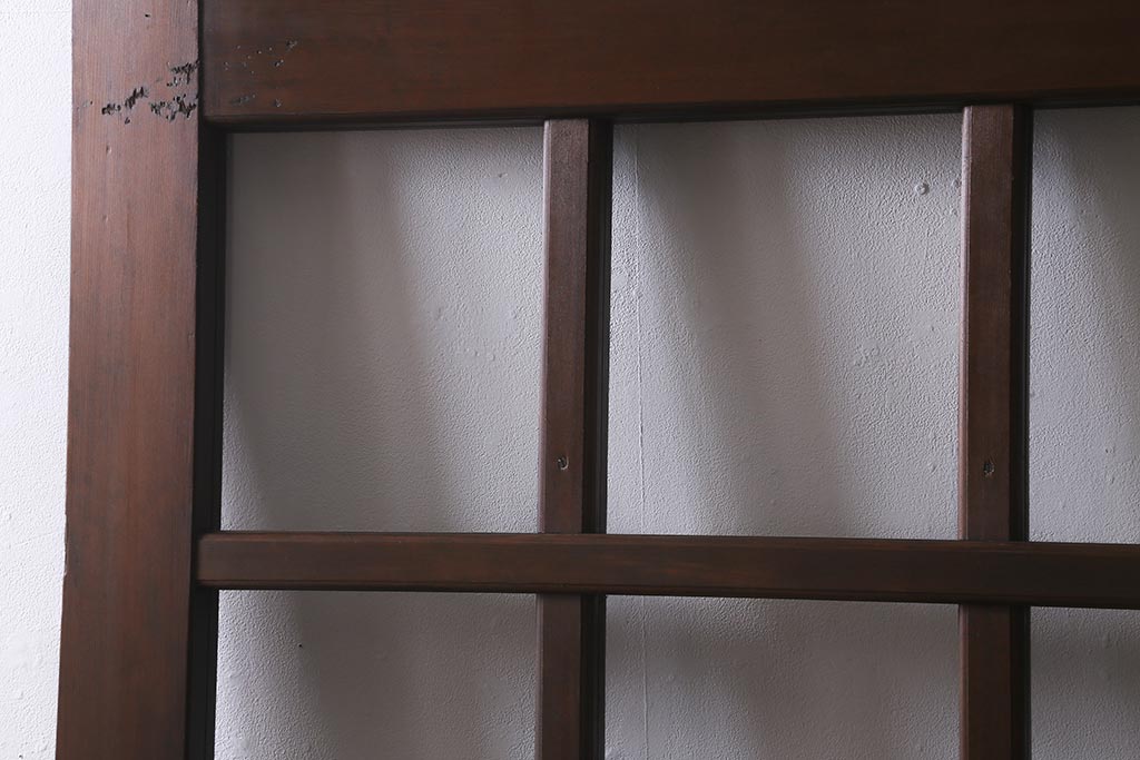 アンティーク建具　框ヒノキ材　腰板ケヤキ材　和モダンな印象のガラス入り格子蔵戸(建具、引き戸、玄関戸)(R-040401)