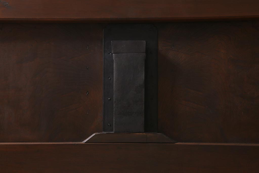 アンティーク建具　框ヒノキ材　腰板ケヤキ材　和モダンな印象のガラス入り格子蔵戸(建具、引き戸、玄関戸)(R-040401)