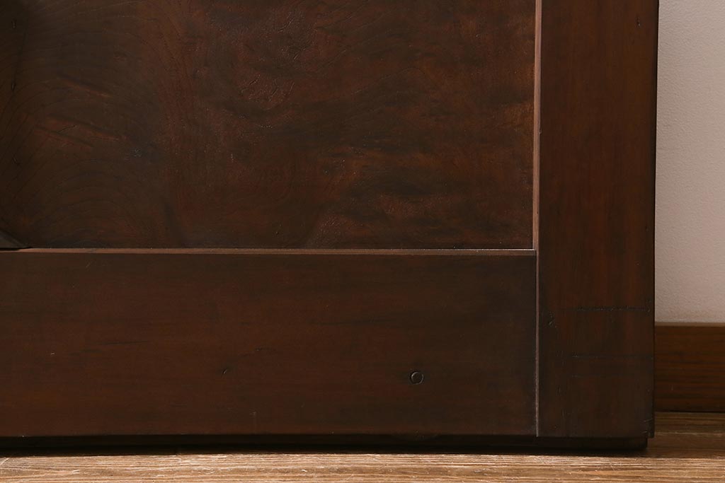 アンティーク建具　框ヒノキ材　腰板ケヤキ材　和モダンな印象のガラス入り格子蔵戸(建具、引き戸、玄関戸)(R-040401)