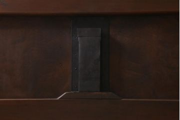 アンティーク建具　框ヒノキ材　腰板ケヤキ材　和モダンな印象のガラス入り格子蔵戸(建具、引き戸、玄関戸)(R-040401)