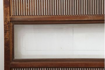 アンティーク建具　昭和初期　腰板ケヤキ材・玉杢　裏障子付き　繊細な桟が美しい格子戸3枚セット(ガラス帯戸、建具、引き戸)