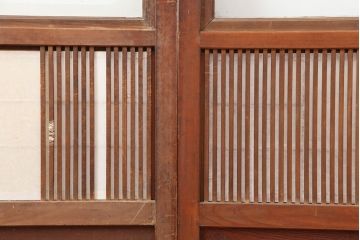 アンティーク建具　昭和初期　腰板ケヤキ材・玉杢　裏障子付き　繊細な桟が美しい格子戸3枚セット(ガラス帯戸、建具、引き戸)