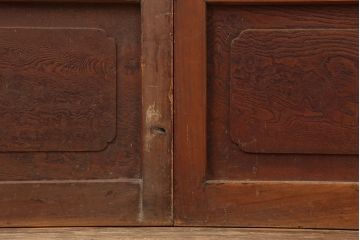 アンティーク建具　昭和初期　腰板ケヤキ材・玉杢　裏障子付き　繊細な桟が美しい格子戸3枚セット(ガラス帯戸、建具、引き戸)