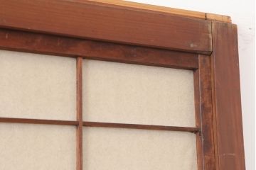 アンティーク建具　昭和初期　腰板ケヤキ材・玉杢　裏障子付き　繊細な桟が美しい格子戸3枚セット(ガラス帯戸、建具、引き戸)