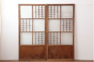 アンティーク建具　昭和中期　ダイヤガラス　交互に配置された意匠がおしゃれなガラス戸2枚セット(建具、引き戸)(R-040405)