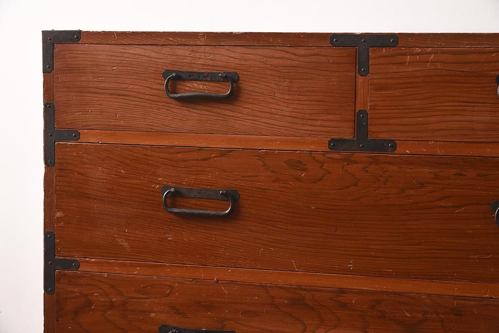 アンティーク家具　和製アンティーク　昭和初期　赤みを帯びた木色が温かみのある衣装箪笥(引き出し、チェスト)(R-040410)