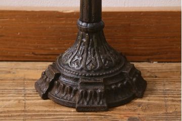 アンティーク雑貨　明治大正　グラビュール(グラヴュール)　金魚鉢型　チューリップ型　赤縁　フリルガラスのオイルランプ(洋燈、座敷ランプ)(R-040419)