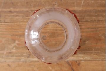 アンティーク雑貨　明治大正　グラビュール(グラヴュール)　金魚鉢型　チューリップ型　赤縁　フリルガラスのオイルランプ(洋燈、座敷ランプ)(R-040419)