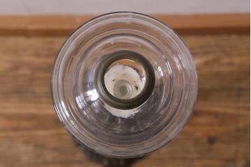 アンティーク雑貨　明治大正　グラビュール(グラヴュール)　金魚鉢型　チューリップ型　赤縁　フリルガラスのオイルランプ(洋燈、座敷ランプ)(R-040419)