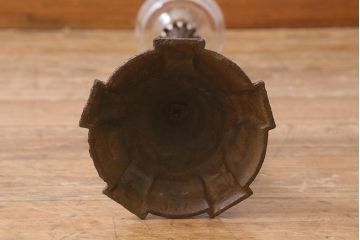 アンティーク雑貨　明治大正　グラビュール(グラヴュール)　金魚鉢型　チューリップ型　赤縁　フリルガラスのオイルランプ(洋燈、座敷ランプ)(R-040419)