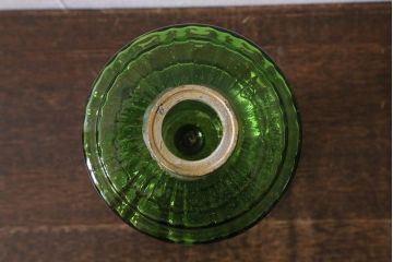 ヴィンテージ雑貨　フランスビンテージ　巻芯10番　グリーンのガラスが素敵なヴィクトリアンオイルランプ(灯油ランプ、台ランプ)(R-040421)