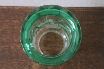 ヴィンテージ雑貨　フランスビンテージ　巻芯10番　グリーンのガラスが素敵なヴィクトリアンオイルランプ(灯油ランプ、台ランプ)(R-040421)