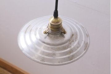 ビンテージ照明　平笠　無骨なアルミシェードが魅力の吊り下げ照明(天井照明、電笠、ペンダントライト)(R-040424)