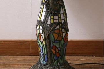 中古　アンティーク風　ティファニー風　銅製　ひまわり　ステンドグラスのスタンドライト(フロアスタンド、照明)(R-040441)