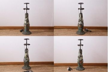 中古　アンティーク風　ティファニー風　銅製　ひまわり　ステンドグラスのスタンドライト(フロアスタンド、照明)(R-040441)